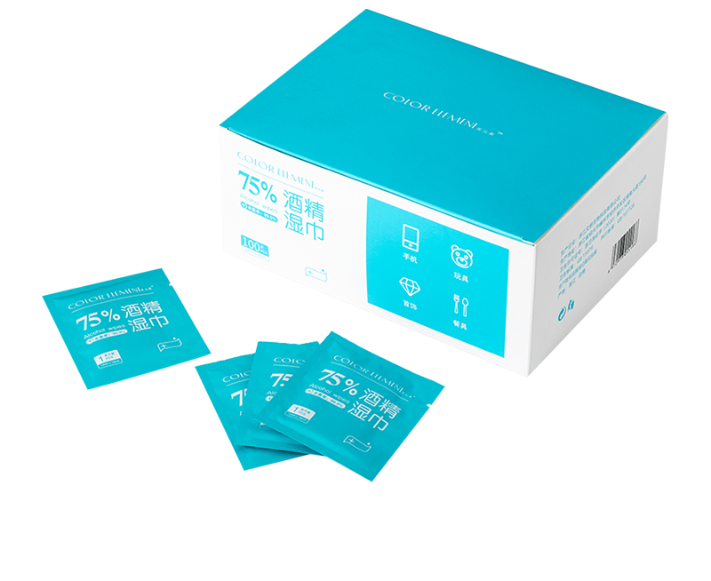 100片盒装一次性75酒精湿巾单片